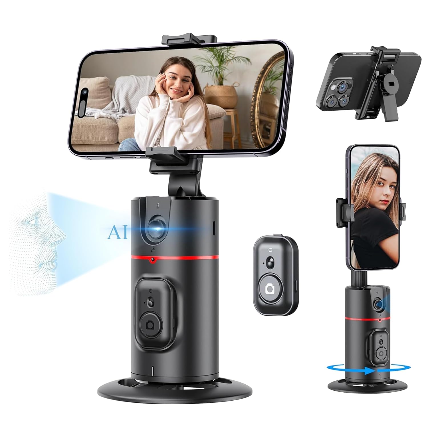WeCool AI face tracking tripod, 360° rotation, gesture control.