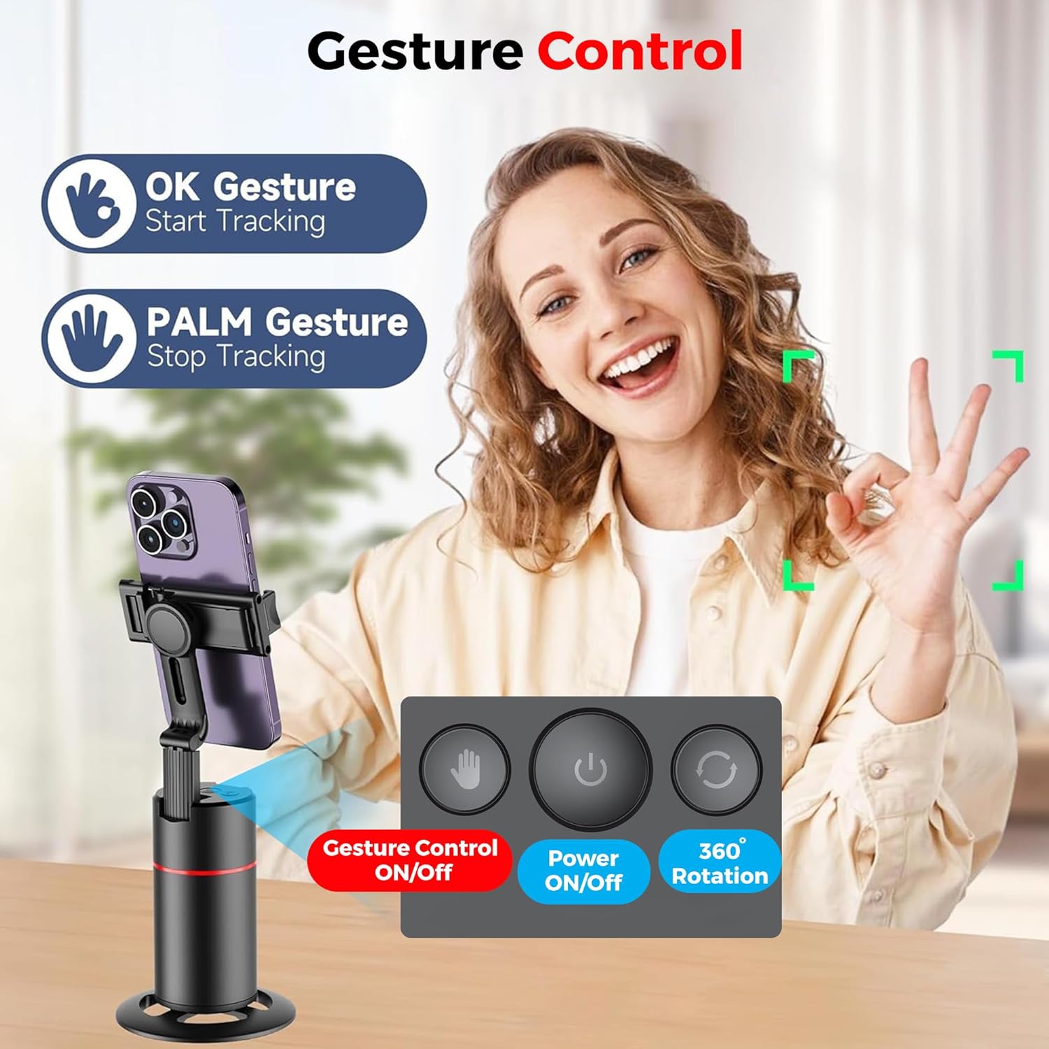 WeCool AI face tracking tripod, 360° rotation, gesture control. - Image 3