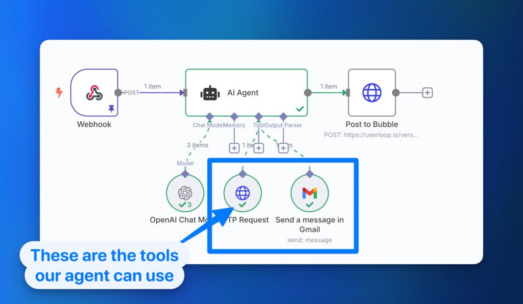 No-code workflow interface screenshot adding AI logic into app flows, illustrating drag-and-drop functionality