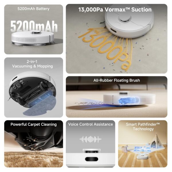 DREAME F10 Robot Vacuum and Mop Combo, 13,000Pa Suction, 300min Runtime, Smart LiDAR Navigation, 2-in-1 Cleaning with App & Voice Control - Image 2