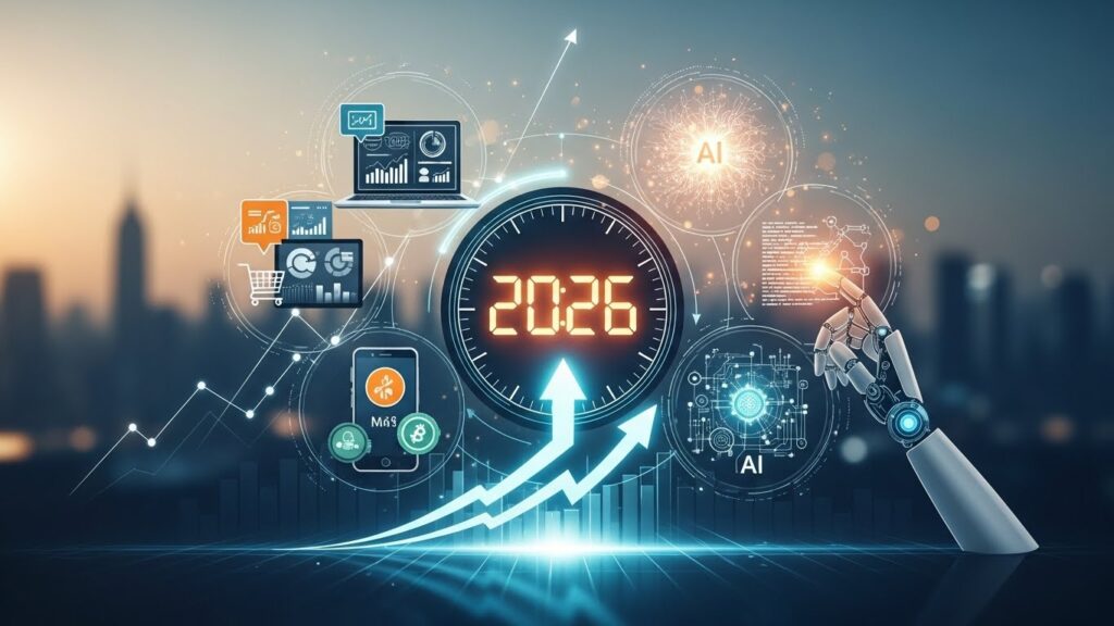 2026 guide cover image showing how to start online earning with AI and build a future-proof, profitable digital business.