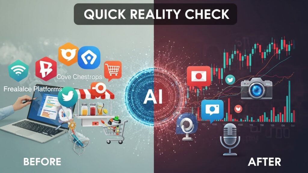 Comparison of online earning before and after AI adoption, showing improved growth, automation, and digital income scalability.