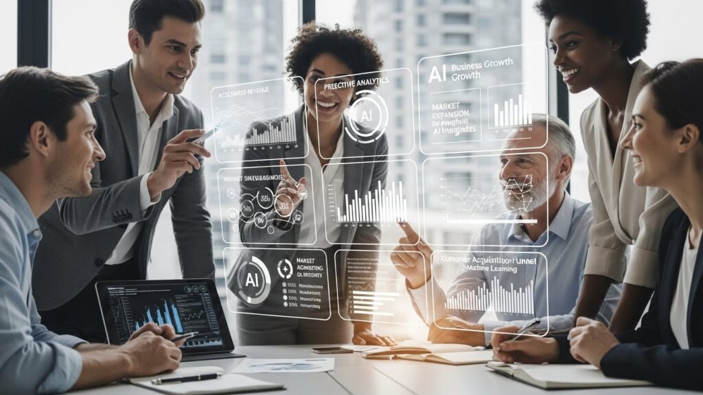 Professionals using AI analytics and predictive insights to scale online earning opportunities and build profitable digital businesses.