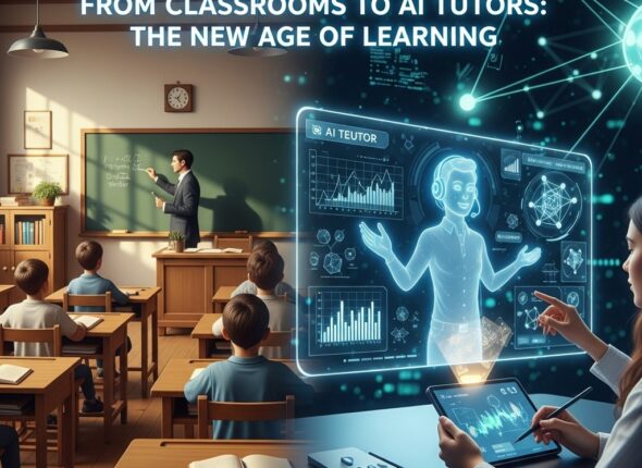 AI replacing classrooms illustrated by comparison between traditional classrooms and AI tutor-based learning systems