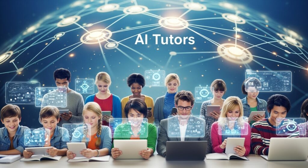 AI replacing classrooms through global AI tutors enabling personalized digital learning on tablets and laptops