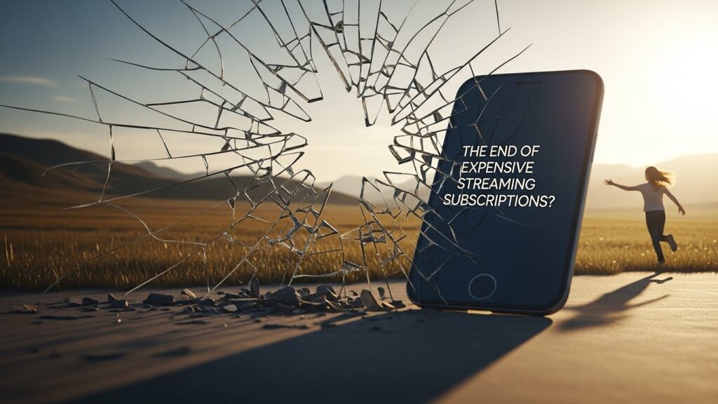 Concept image symbolizing the end of expensive streaming subscriptions using ChatGPT streaming to discover free and legal movie platforms
