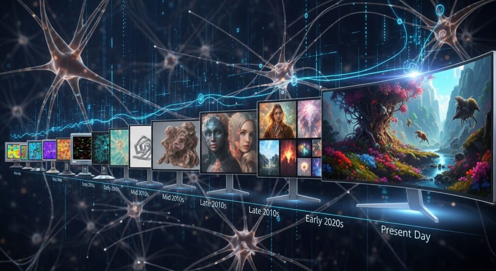 Evolution of AI image generation leading to Google Nano Banana advanced visual creation technology